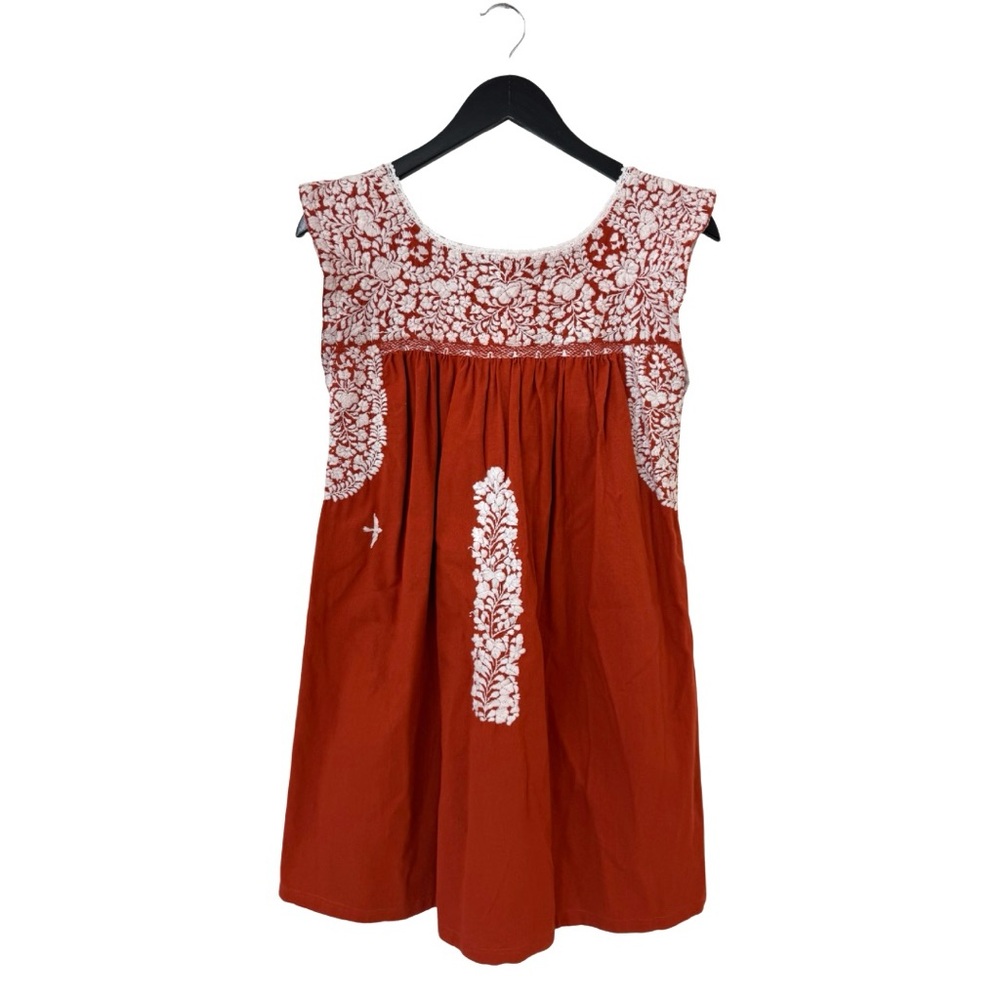 Mi Golondrina Embroidered Sleeveless Short‎ Dress Burnt Orange Small